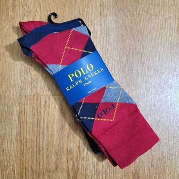 Polo Ralph Lauren Men's Dress Casual Crew Socks Argyle Solid Pattern Navy Gray - Picture 1 of 7